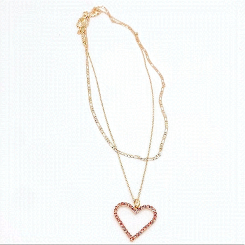 2X18IN Gold Filled Chains.+ Pink Pavé CZ Heart.